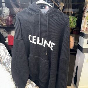 Authentic CELINE HOODED SWEATER IN RIBBED WOOL BLACK  Medium $1550 Retail
